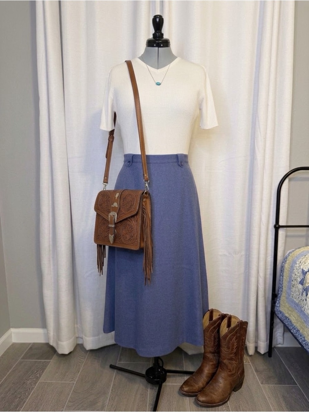 Vintage Western A-Line Skirt 100% Wool | 1990s 1940s Utility Inspired Midi
